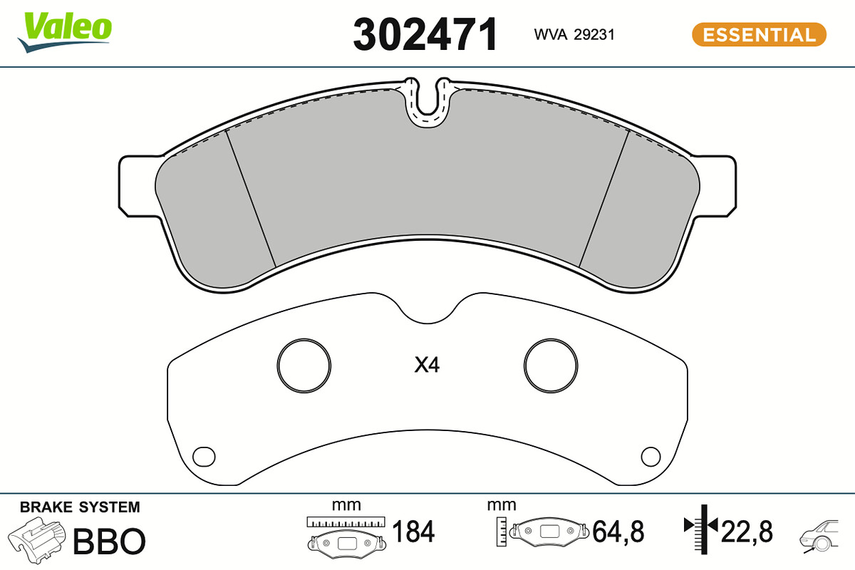 Jeu de 4 plaquettes de frein VALEO ref. 302471